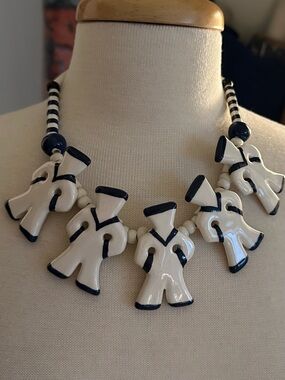 Sailor Boy Ceramic Statement Necklace Navy and White